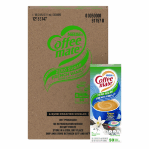 Coffee-mate Liquid Coffee Creamer, Zero Sugar French Vanilla, 0.38 oz Mini Cups, 50/Box, 4 Boxes/Carton, 200 Total/Carton (91757CT)